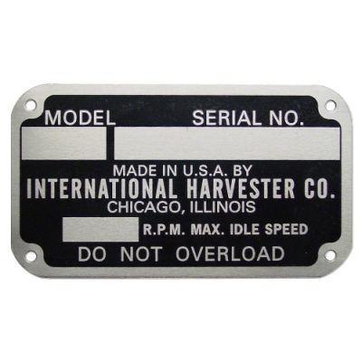 IH Early Style Serial Number Tag (1939-1949)