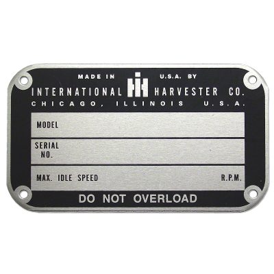 IH Later Style Serial Number Tag (1950 and up)