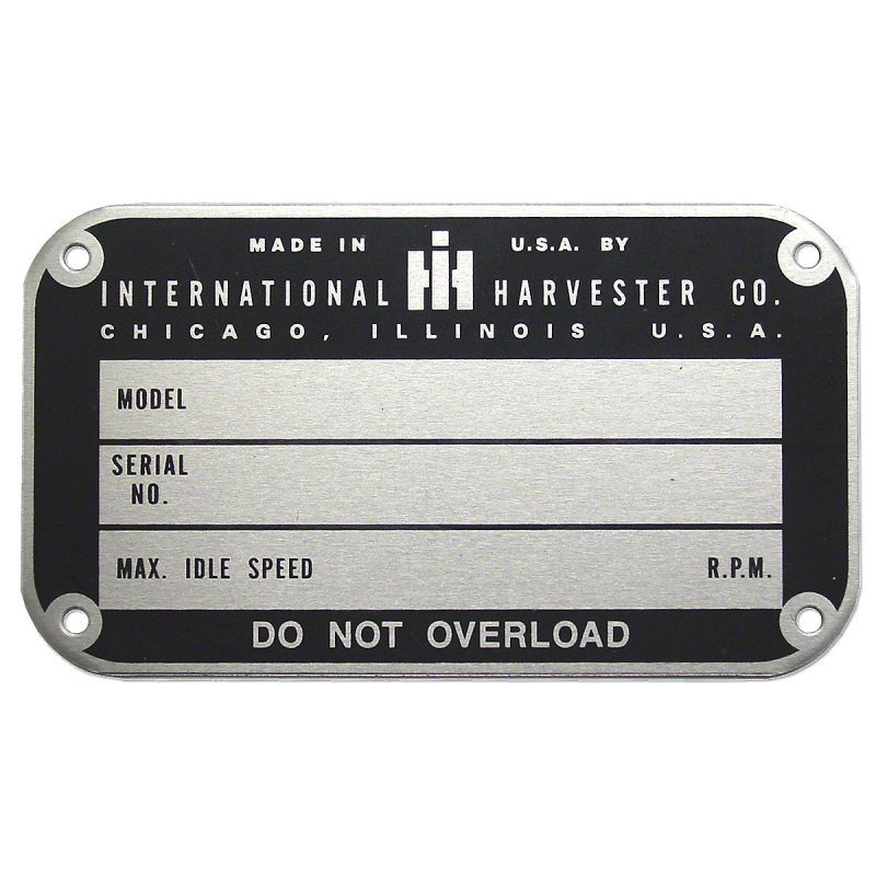 IH Later Style Serial Number Tag (1950 and up)